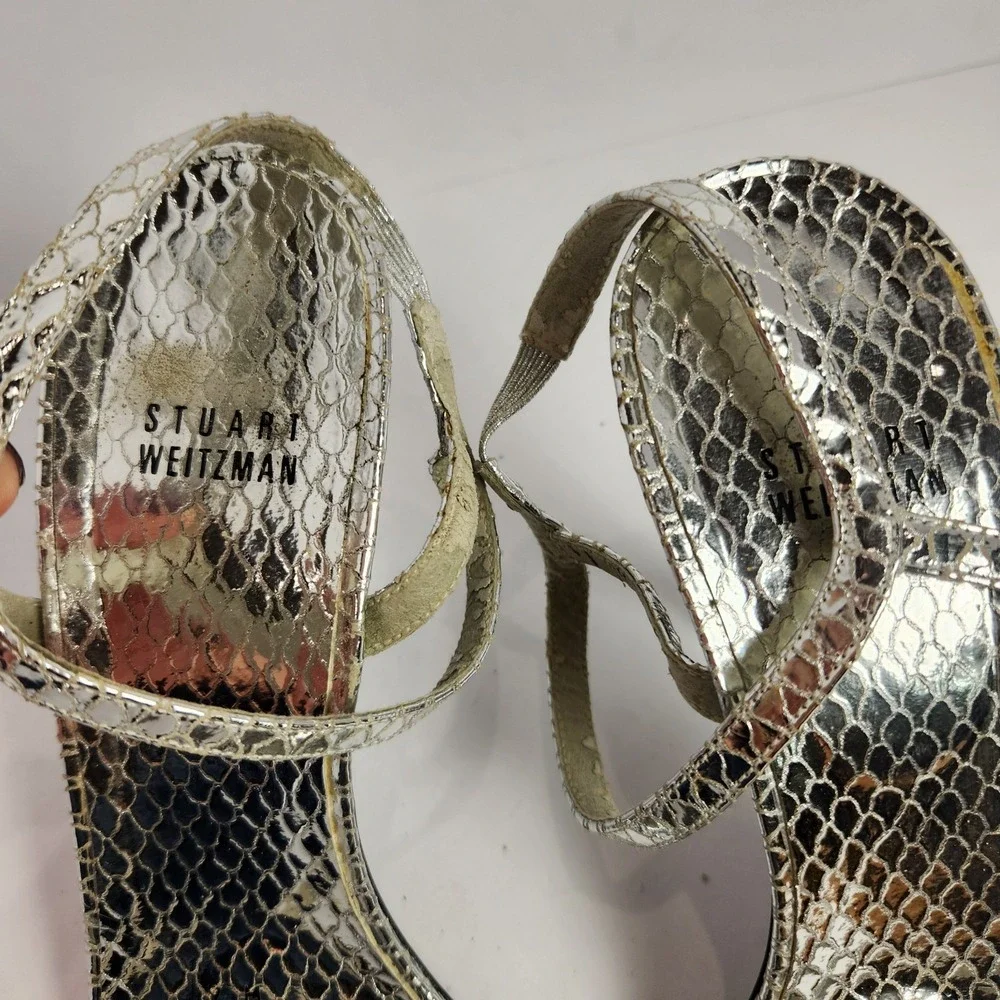 Stuart Weitzman Women's Classy Elegant‎ Stiletto Strappy Sandals Silver Size 9M